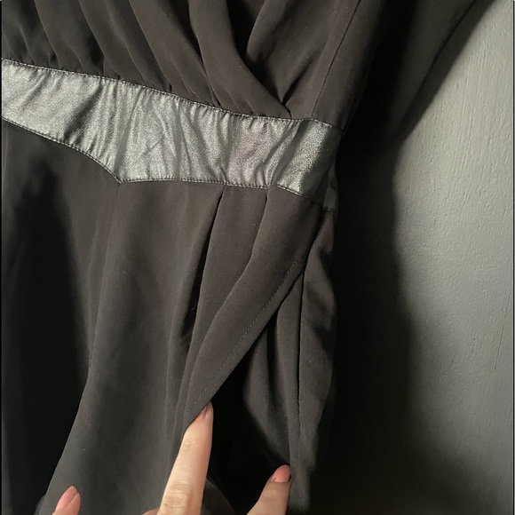 Silence + Noise Black Chiffon Romper with Leather Trim - Size 4 - Picture 2 of 4